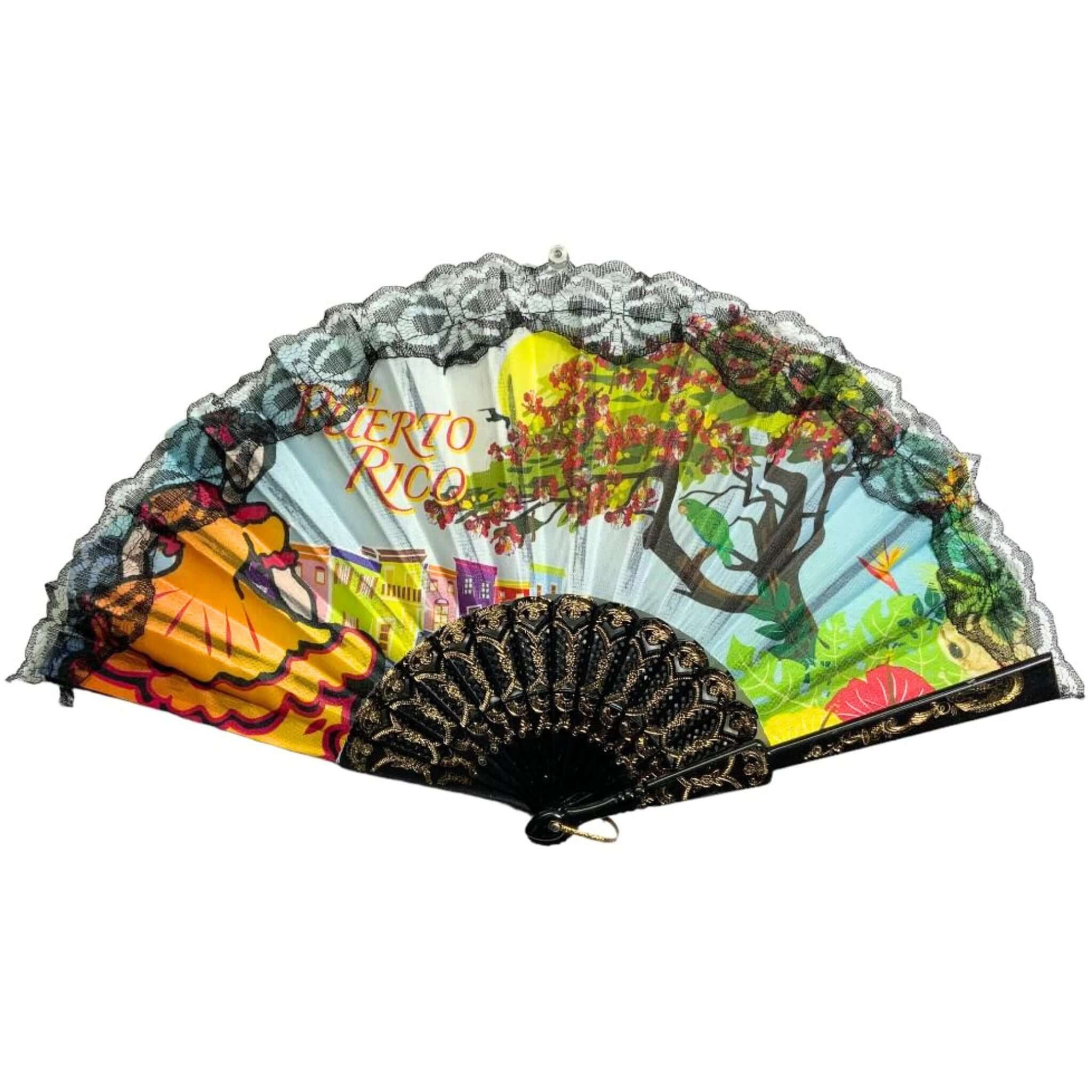 Embroidery Hand Fan PR Flamboyan - Latinxs Fuzion Gift Shop