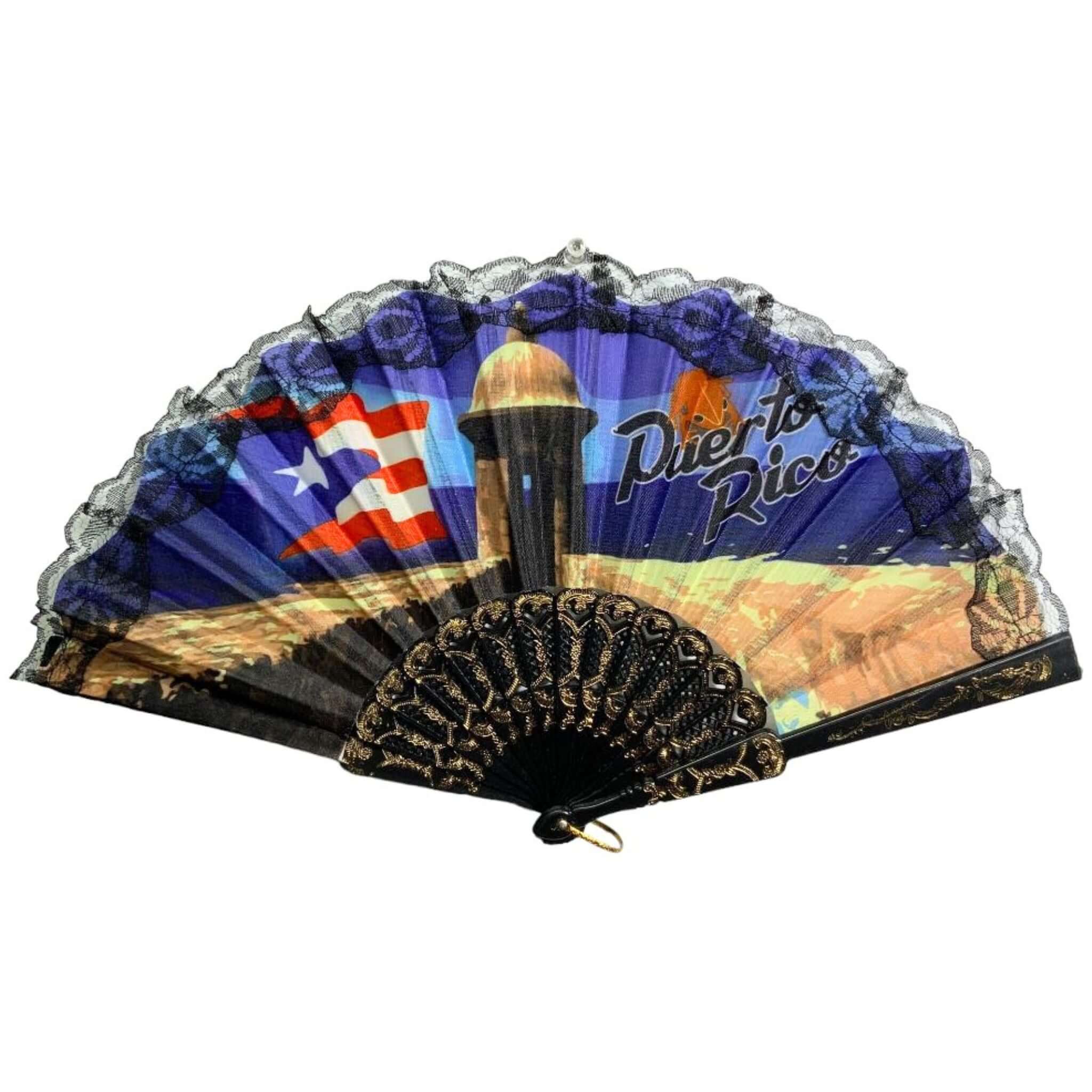 Embroidery Hand Fan PR Garita - Latinxs Fuzion Gift Shop