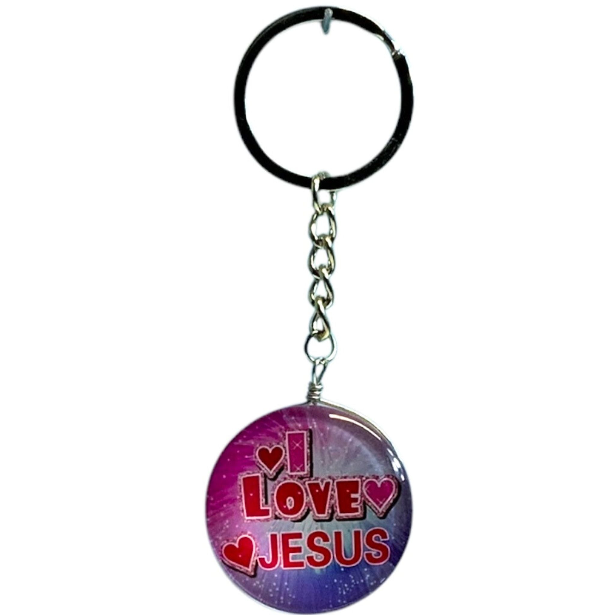 I Love Jesus Glass Key Chain