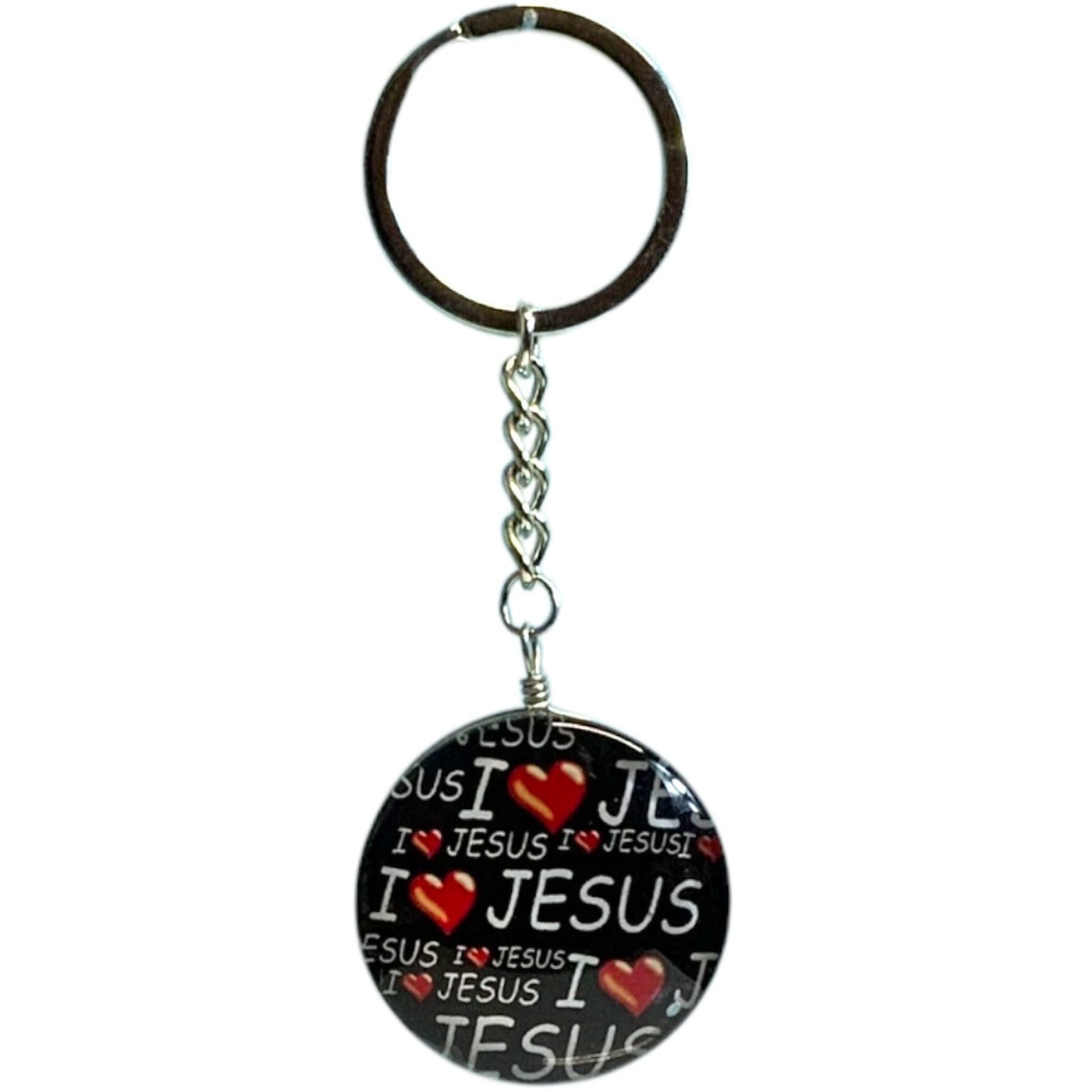 I Love Jesus Glass Key Chain