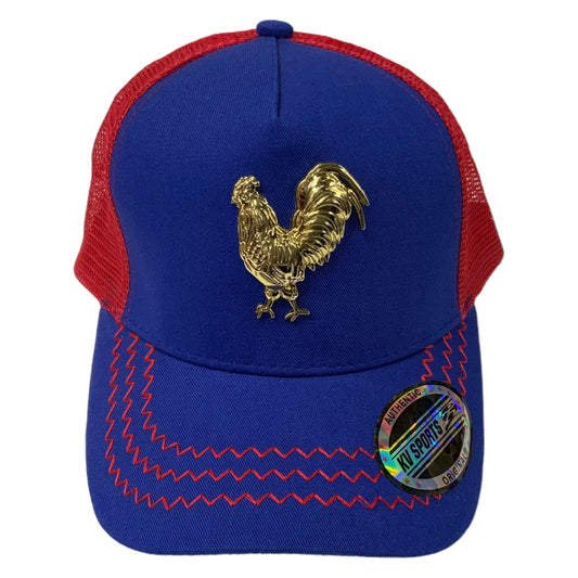 Blue/Red Gold Rooster Cap