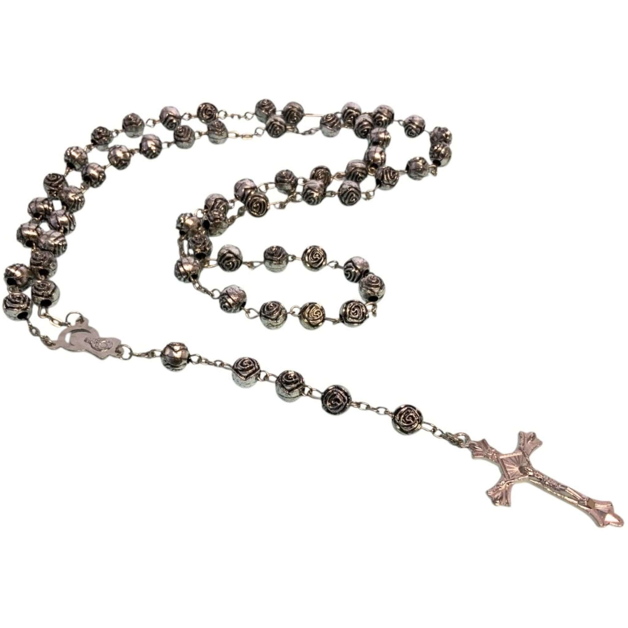 Platinum Rose Petal Beads Rosary