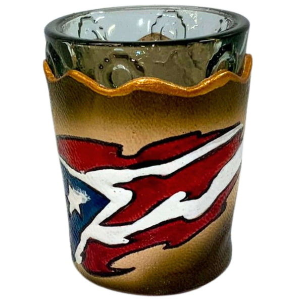 Puerto Rico Flag Leather Shot Glass - Latinxs Fuzion Gift Shop