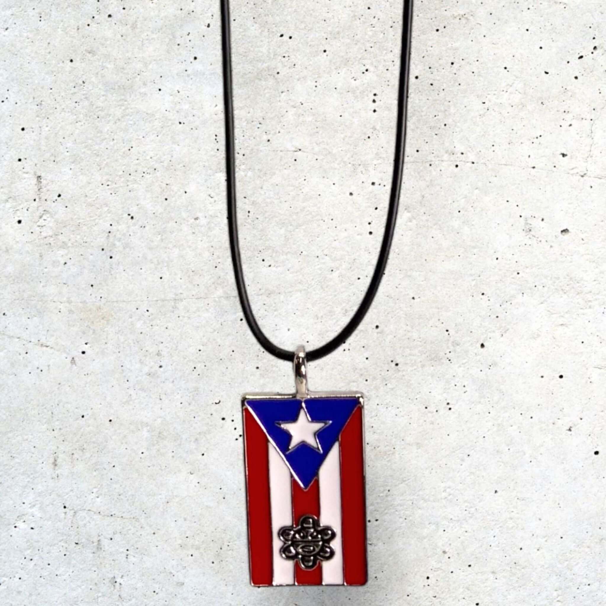 Puerto Rico Necklace PR Flag with Sol Taino - Latinxs Fuzion Gift Shop