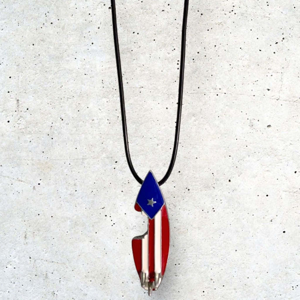 Puerto Rico Flag Necklace Surfing Board