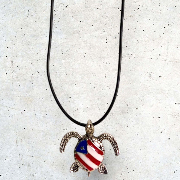 Puerto Rico Flag Necklace Turtle